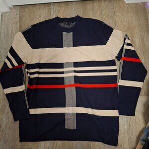 Pazo Striped Color Block Knit Sweater Navy Blue Cream Red Accent Mens Size 4XL